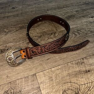 Ariat Women's Brown Tooled with Sunflower Concho Leather Belt SIZE S
